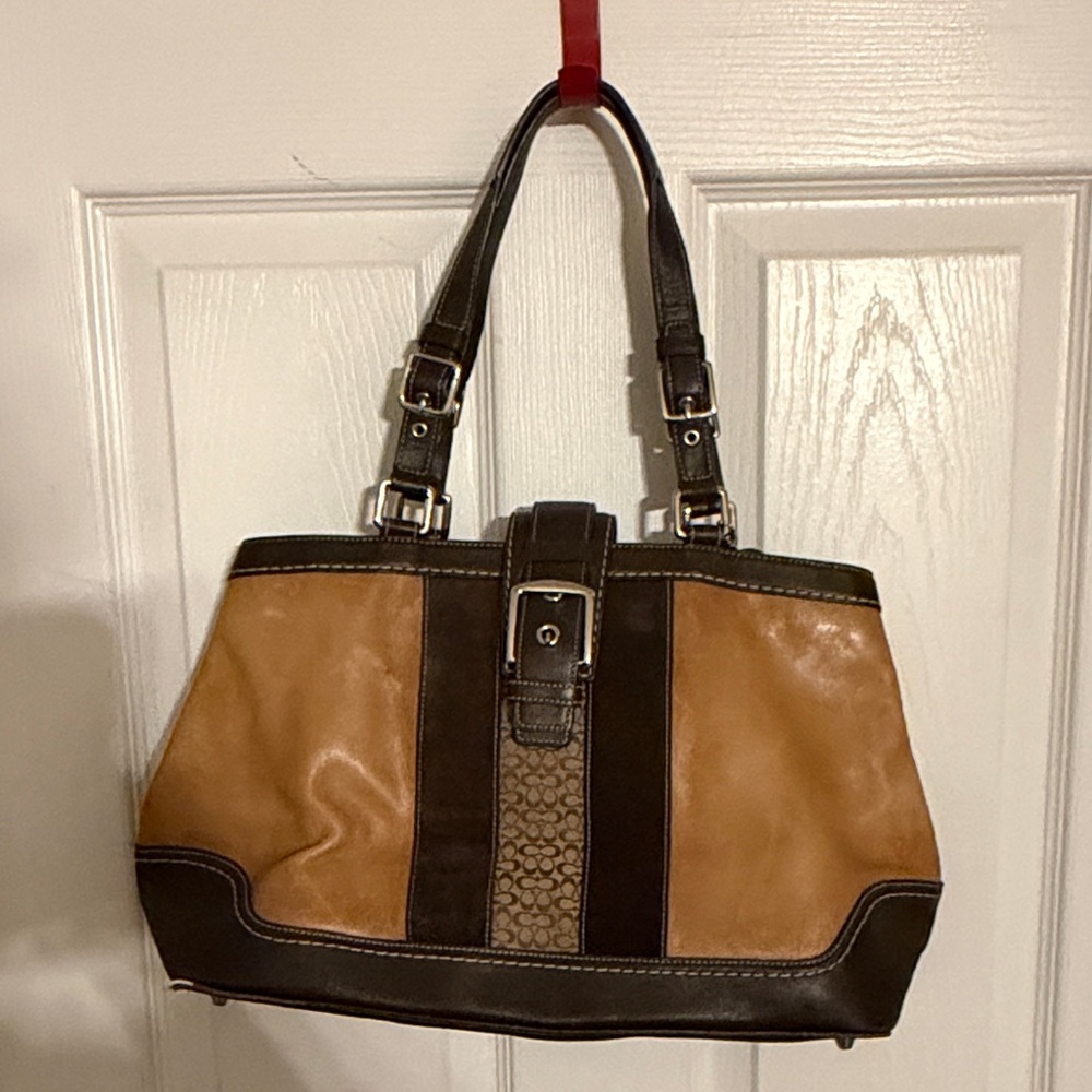 Coach Brown and Black Buckle Shoulder Bag